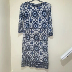 Women’s Maternity Blue and White Paisley 3/4  Sleeve Midi Length Dress Size XS